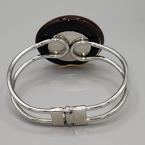 Murano Inspired Bracelet Art Glass Black & Gold Foil Statement Clamper 8 1/2" - Picture 5 of 7